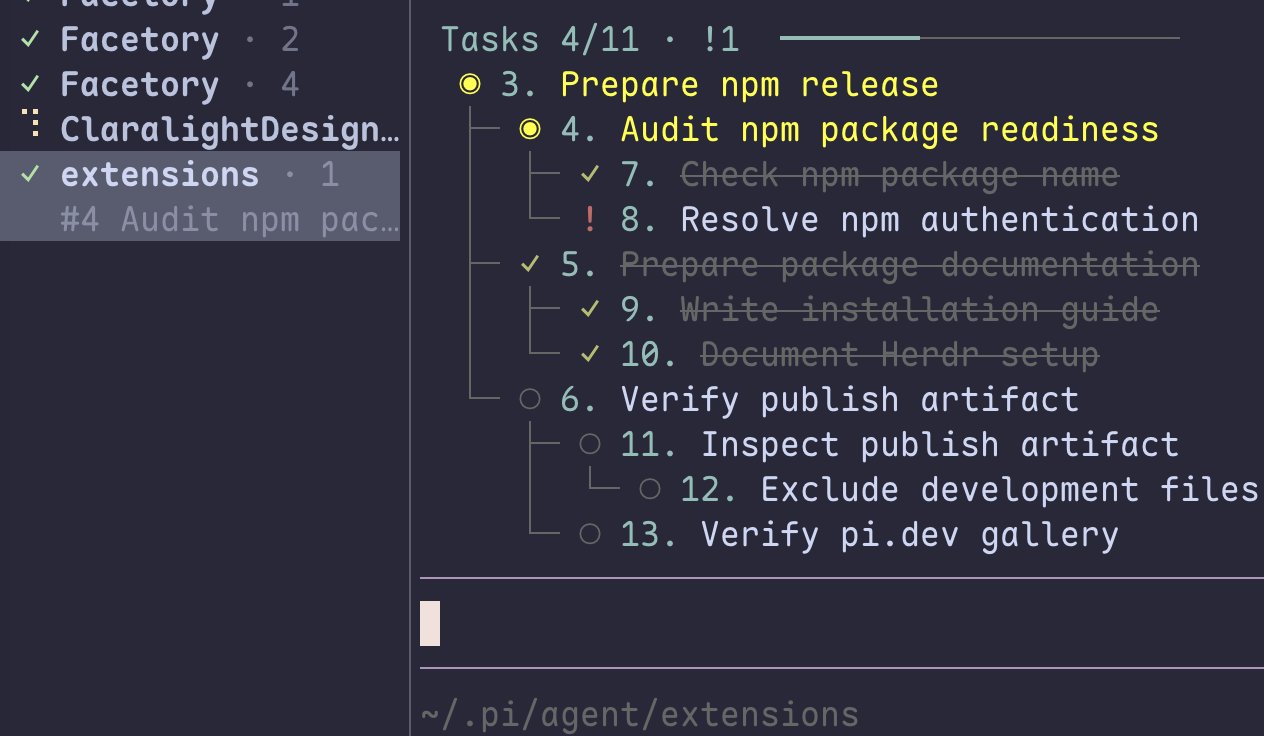 pi-todo-herdr task tree and Herdr sidebar