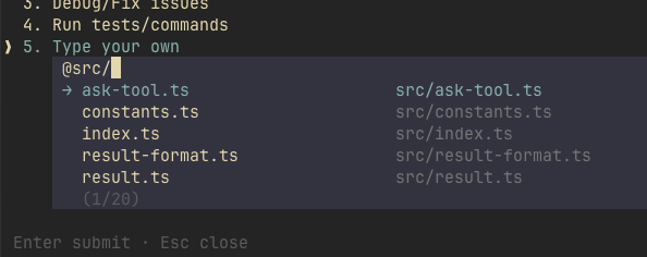 Native pi-style @ file references inside the ask flow